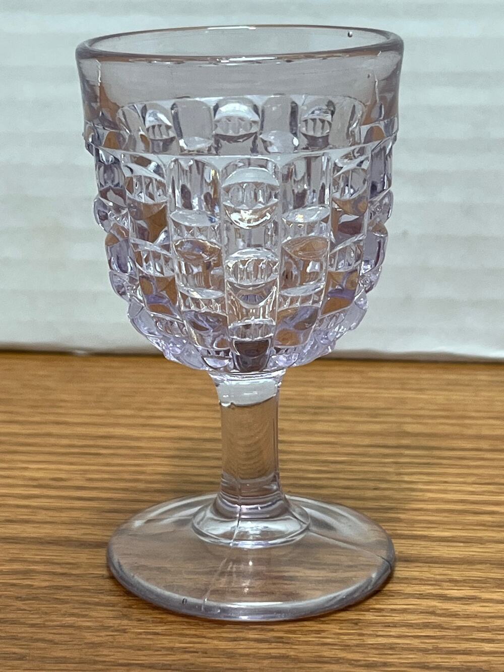 Purple Amethyst Pressed Glass Cordial Wine Glass Geometric Pattern Vintage
